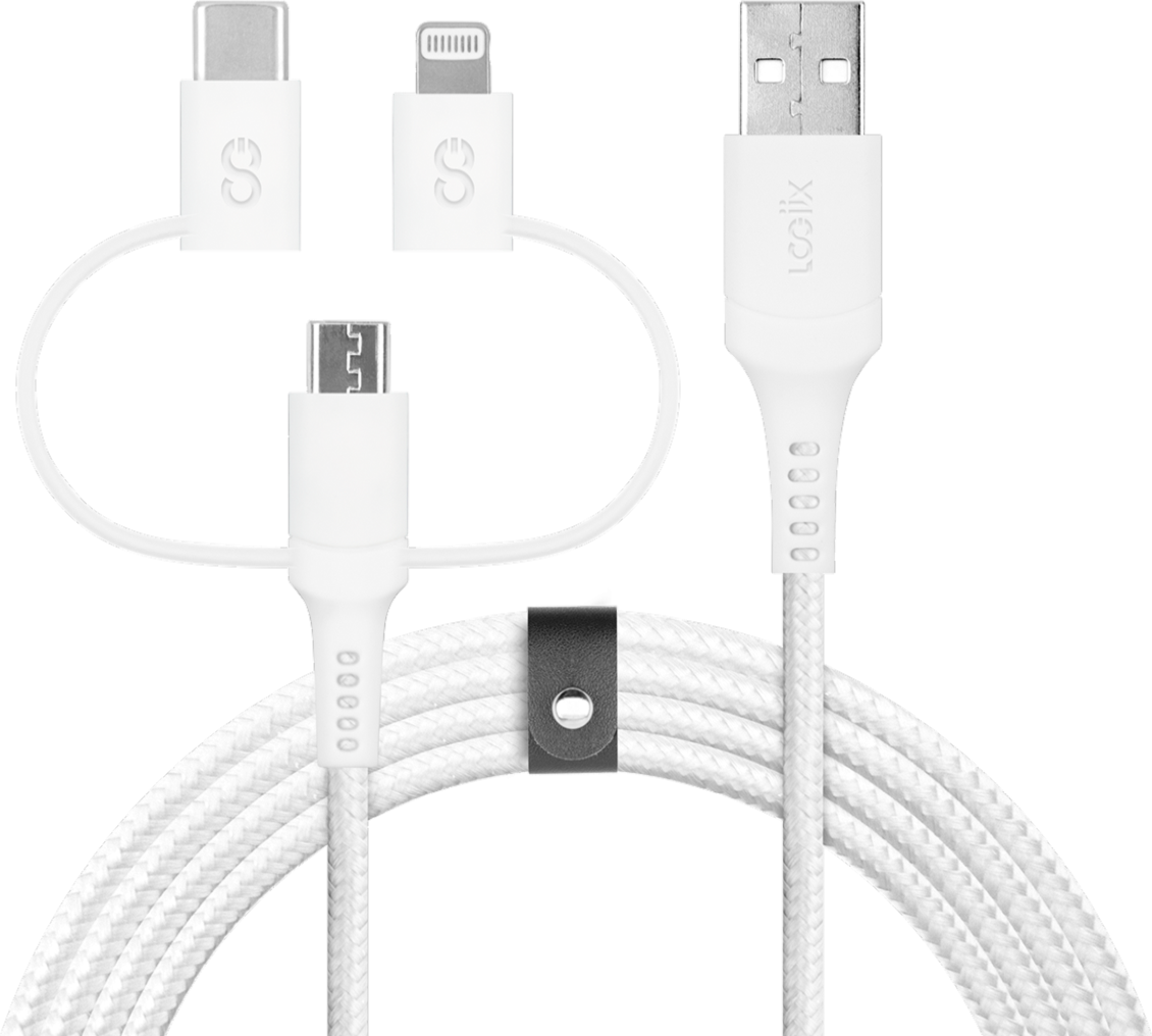 LOGiiX 3 in 1 Multi Cable 1.5M USB-A to Micro/USB-C/Lightning - White