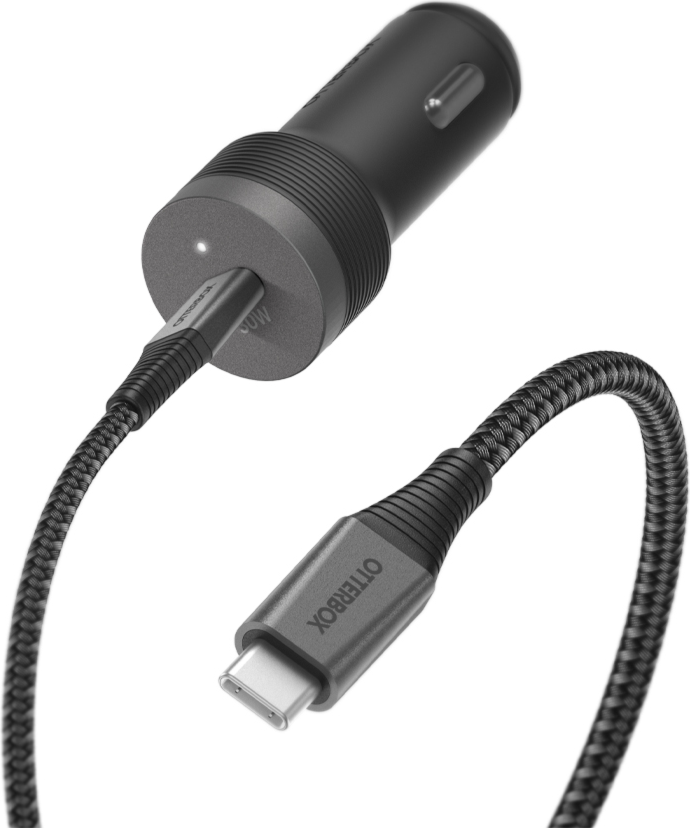 Otterbox 30W USB-C PD Premium Pro CLA Car Charger w/ (200cm) USB-C to USB-C Braided Cable - Black