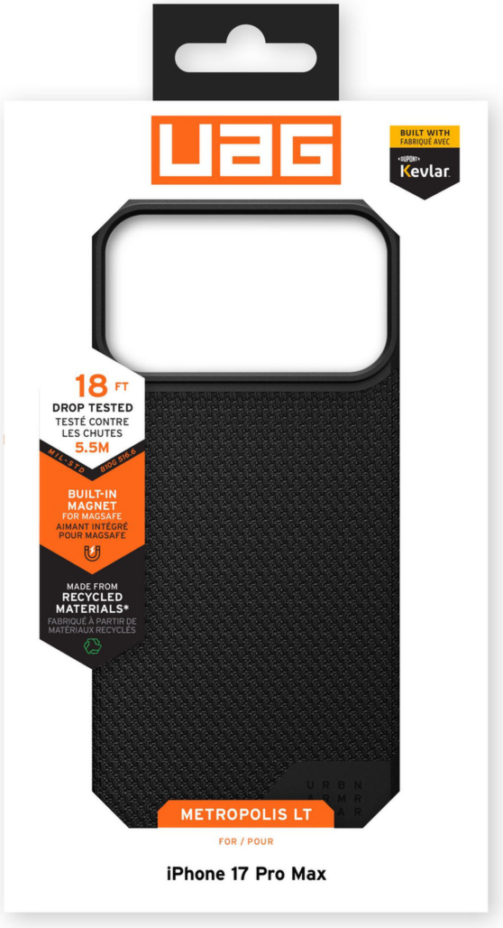 The UAG Metropolis LT case offers elevated real-world device protection and is compatible with MagSafe charging.