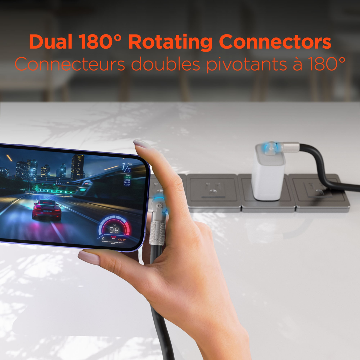 The HyperGear Chunky180° 6ft USB-C to USB-C cable is 20X stronger than standard cables, provides fast charging performance and features dual 180° rotating tips which reduce strain on ports.