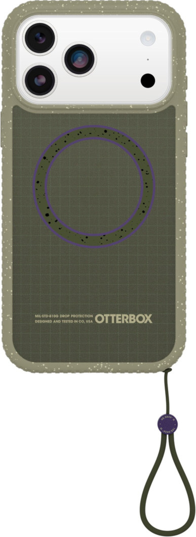 The OtterBox Sole Series features a grippy, high-ridge tread and unique ombré fabric back for secure style. It offers MagSafe compatibility and a removable lanyard loop.