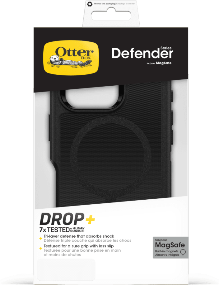 The OtterBox Defender Series Pro with MagSafe is the toughest case providing rugged protection against harsh drops. Equipped with MagSafe magnets and non-slip texturing.