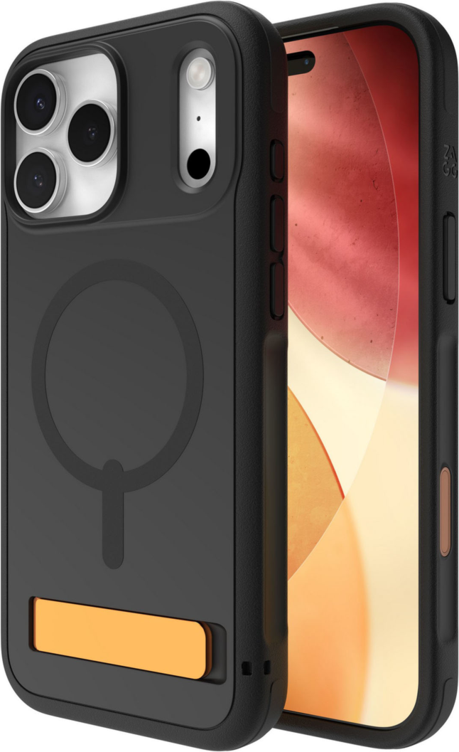 iPhone 17 Pro Max Étui ZAGG Graphene Sedona Snap avec support - Noir Flood/orange