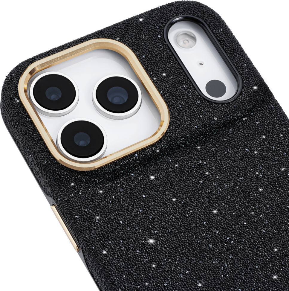 <p>The kate spade new york Crystal Pavé Case is a stylish phone case featuring a black crystal pavé inlay with gold hardware, provides 12-foot drop protection and offers MagSafe compatibility.</p>