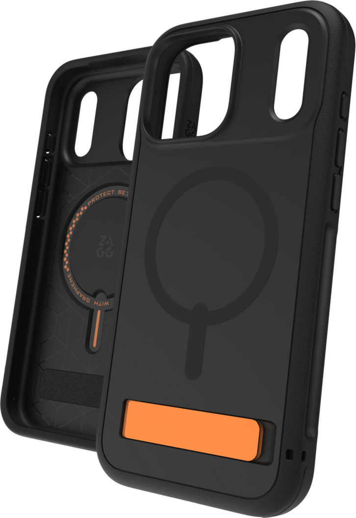iPhone 17 Pro Max Étui ZAGG Graphene Sedona Snap avec support - Noir Flood/orange