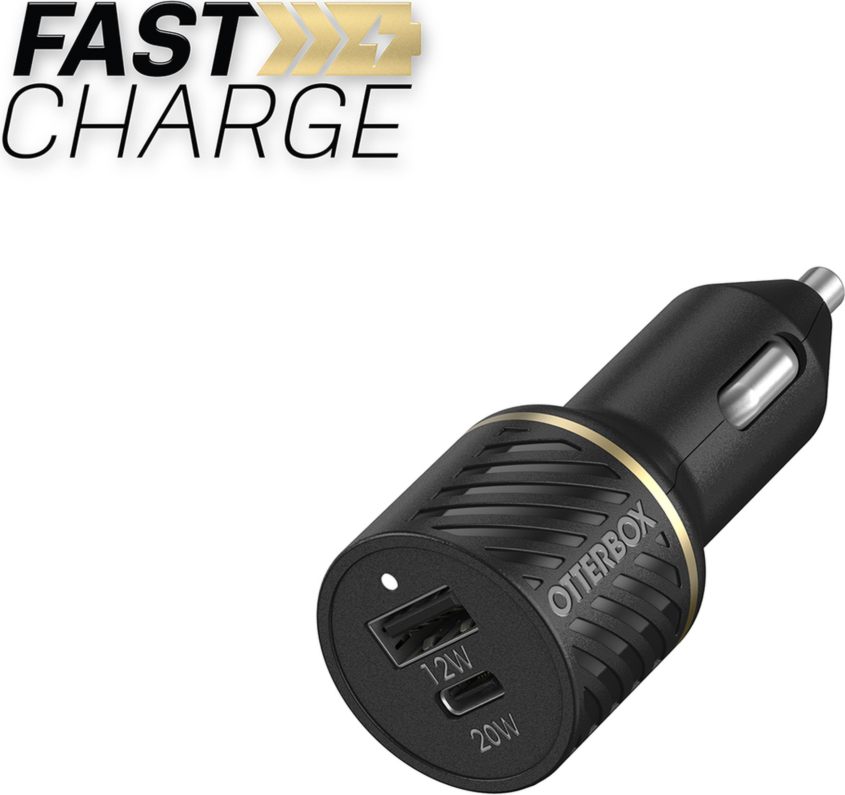 OtterBox - Fast Charge PD USB C and USB A Dual Port Car Charger - Black Shimmer