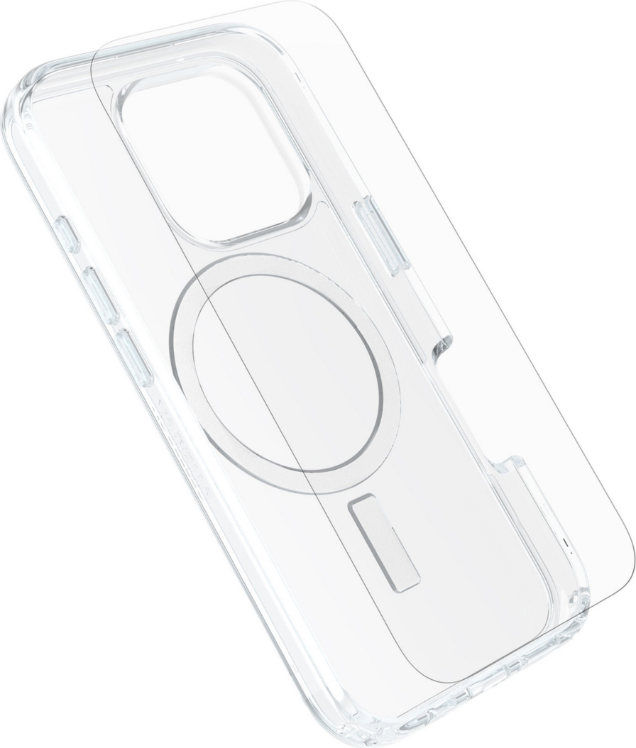 OtterBox’s Protection + Power Kit offers 360° protection and power in one bundle. It includes a Symmetry Series Clear case with MagSafe, a Glass Screen Protector, and a high-performance 30W Wall Charger.