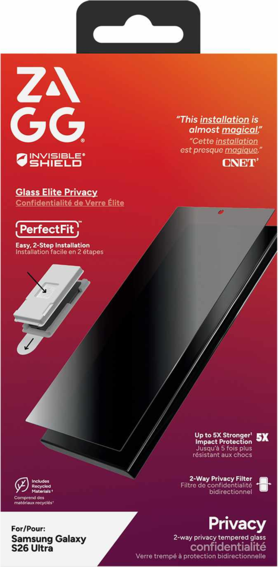 ZAGG - Protecteur d’écran de confidentialité à 2 voies InvisibleShield Glass Elite pour Samsung Galaxy S26 Ultra clair