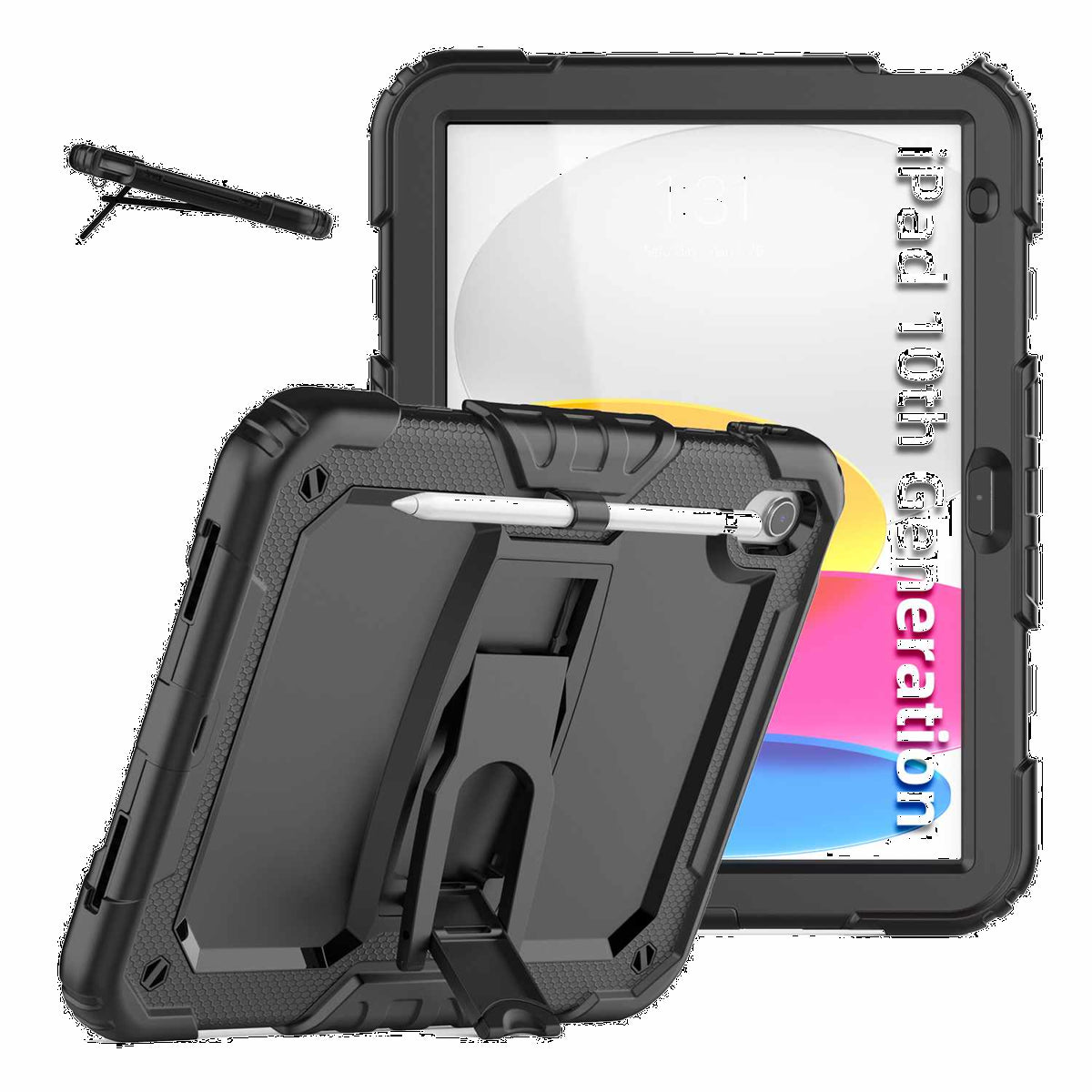 Bulk Packaging - Rugged Case with Kickstand & Built-in Screen Protector Black for iPad 10.9 2022 (10th Gen)