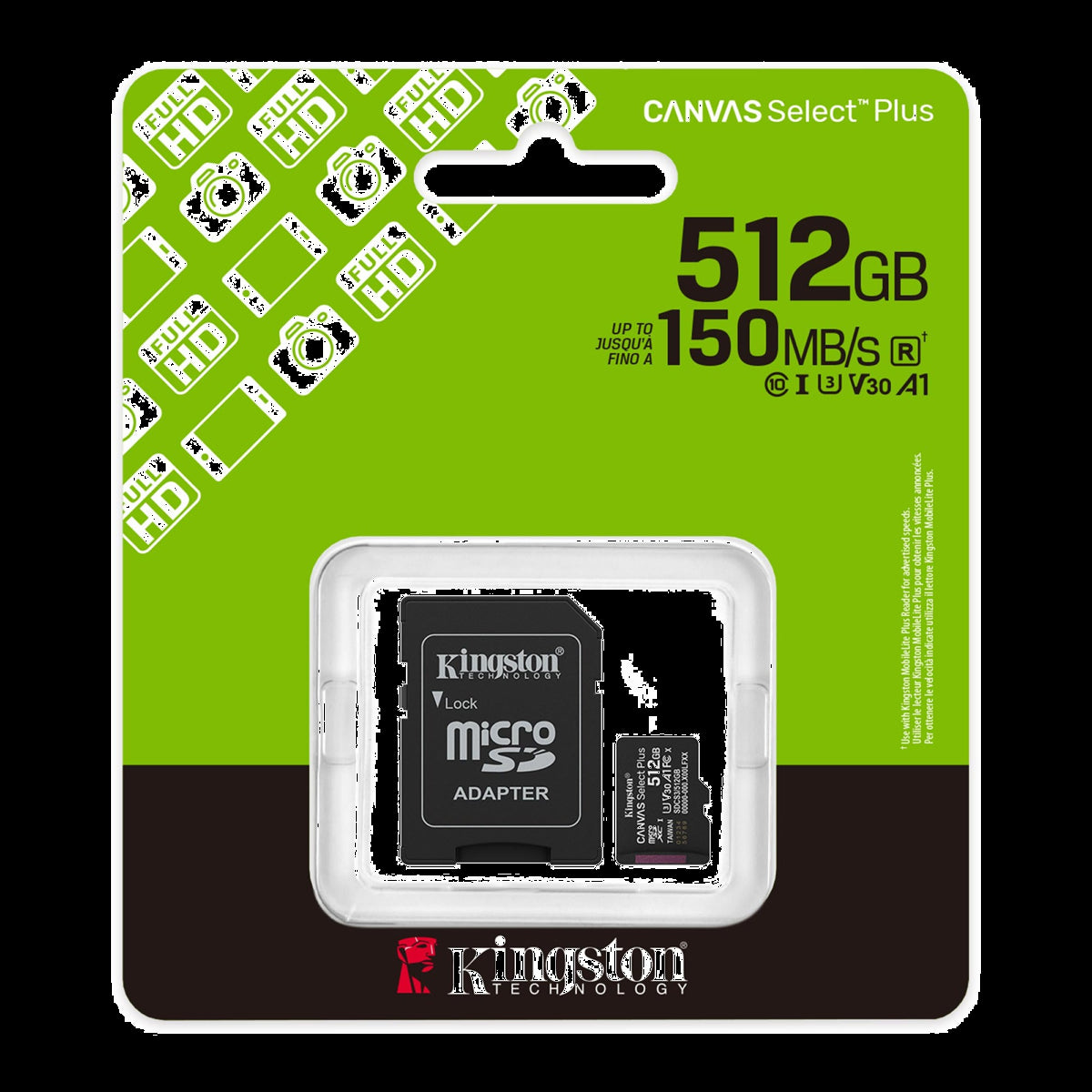 <p>Kingston’s Canvas Select Plus 512GB microSD card offers reliable performance, compatible with Android devices and cameras, with speeds up to 150MB/s1 and A1 app performance.</p>