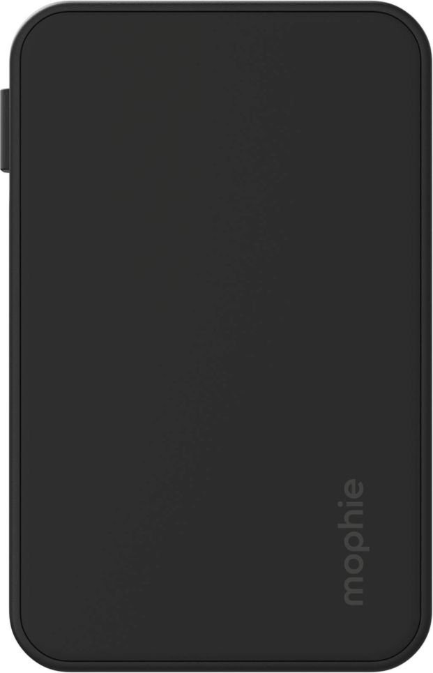 The Mophie 5,000 mAh Powerstation Plus Mini delivers up to 15W fast charging with an integrated USB-C cable, dual-device charging, and a compact travel-ready design.
