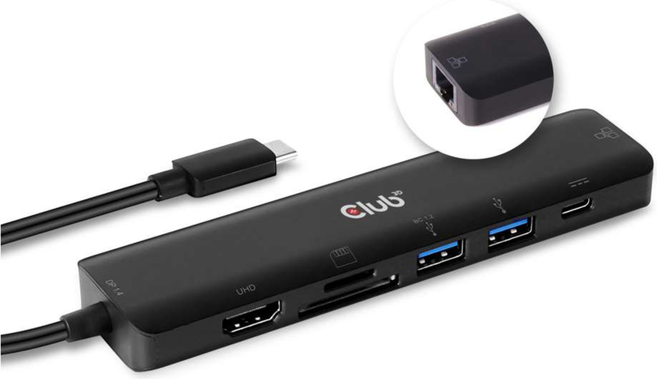 Club3D - USB-C 7 in 1 Hub to HDMI 4K60HZ+SDTF Card Slot + 2X USB + USB-C PD + RJ45  - Gray