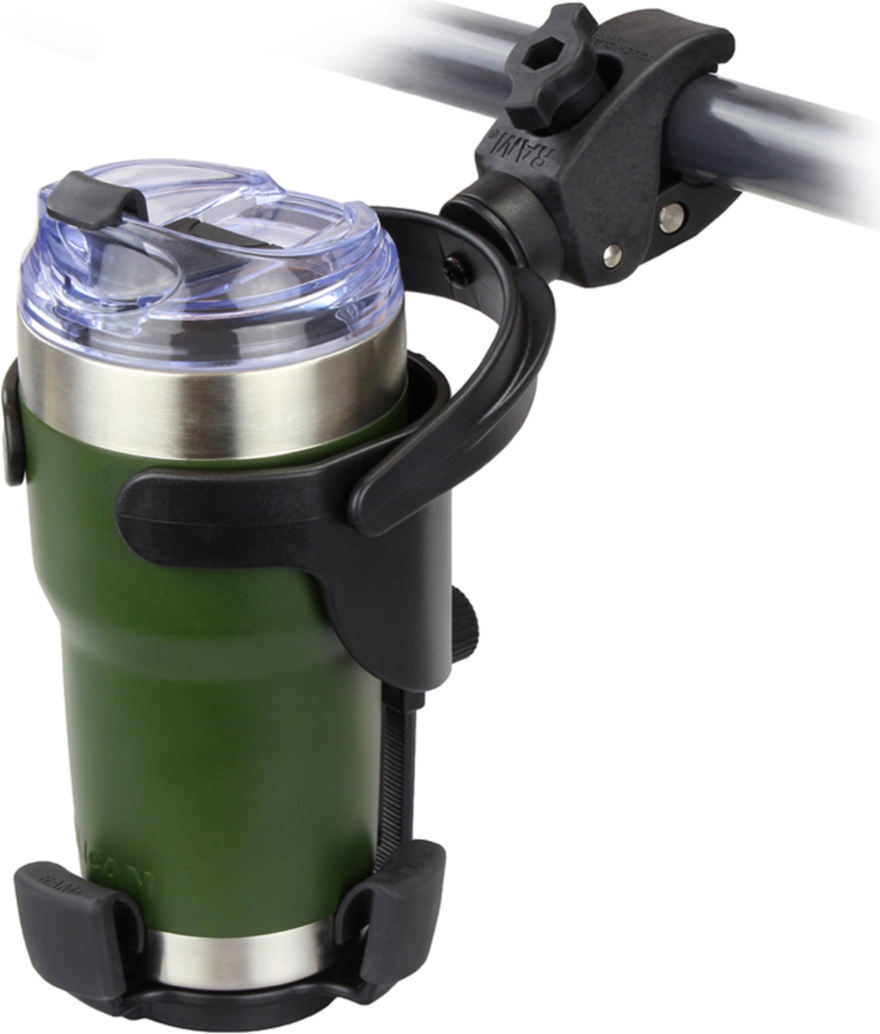 RAM® Level Cup™ XL 32oz Drink Holder with built-in Tough-Claw™ lets users mount their drinking vessel anywhere with a ledge or round pipe. Perfect for life outdoors and ready for the largest drinks.