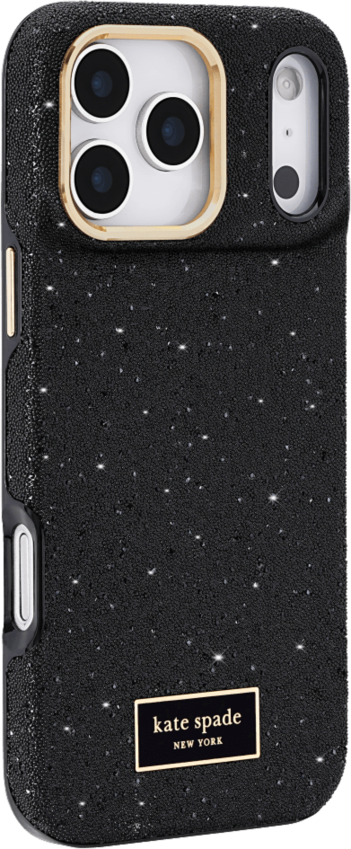 <p>The kate spade new york Crystal Pavé Case is a stylish phone case featuring a black crystal pavé inlay with gold hardware, provides 12-foot drop protection and offers MagSafe compatibility.</p>