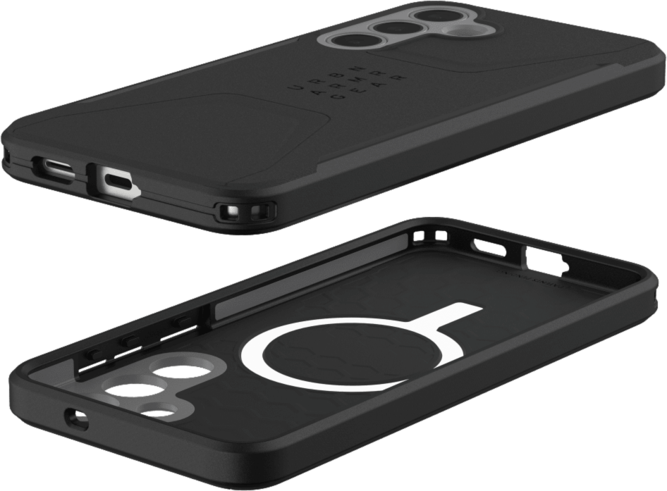 The UAG Civilian case is modern and rugged, featuring shock-absorbing construction in a lightweight design with a built-in magnetic module.