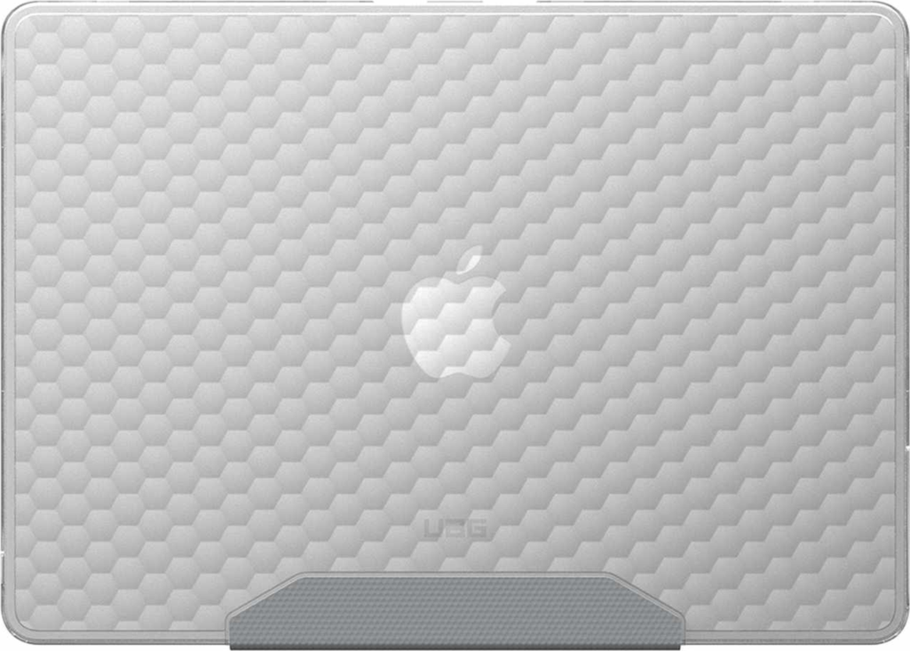 The UAG Essential Armor for Apple MacBooks is a one-piece, featherlight case featuring a translucent design, tactile grip, MIL-STD drop protection, and cooling vents for optimized performance.