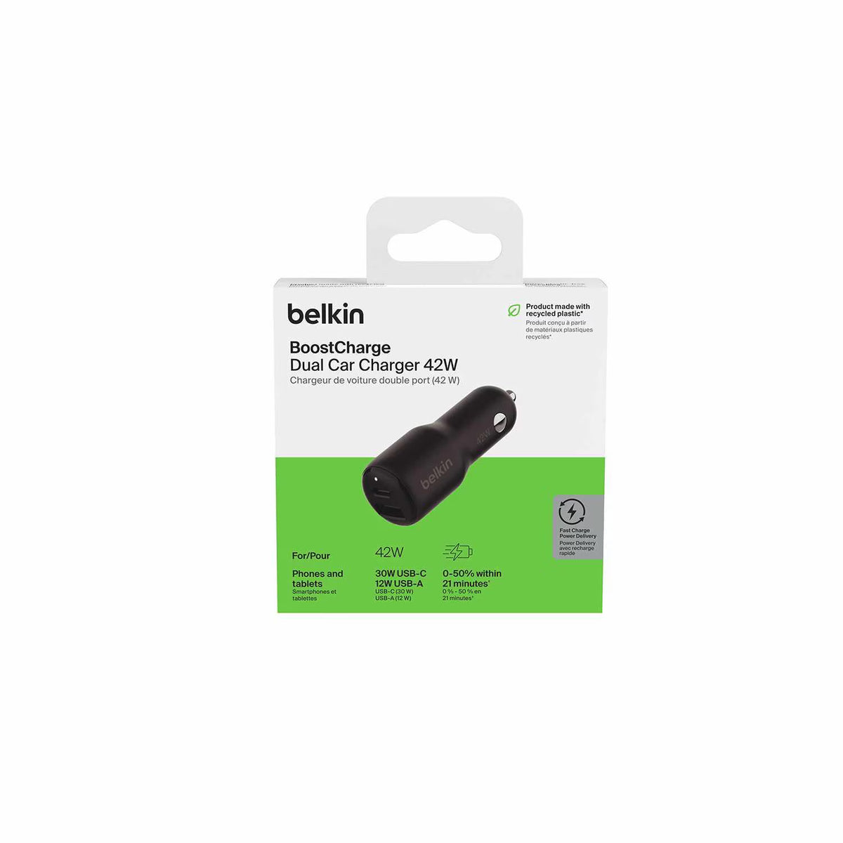 Belkin - Chargeur de voiture double BoostCharge (42 W) noir