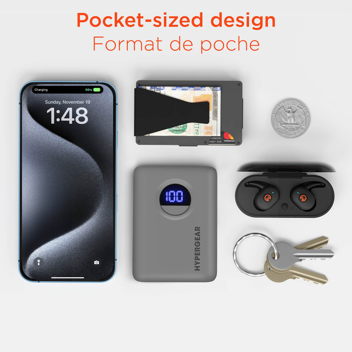 Bloc d’alimentation portable HyperGear Power Pack Pro de 10000 mAh avec affichage numérique transparent