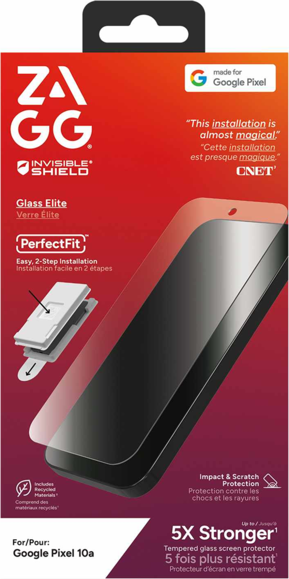 ZAGG - Protecteur d'écran biométrique InvisibleShield Glass Elite pour Google Pixel 10a, transparent