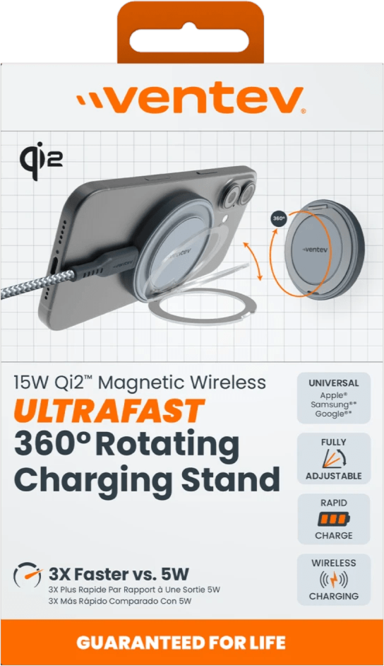 Ventev - Qi2 15W Wireless Magnetic Charger with Stand - Silver