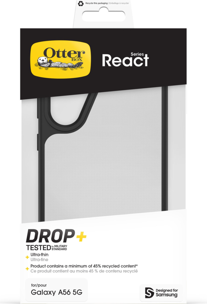 Coque OtterBox React Series pour Samsung Galaxy A56 5G - Transparent/Noir - Cristal noir