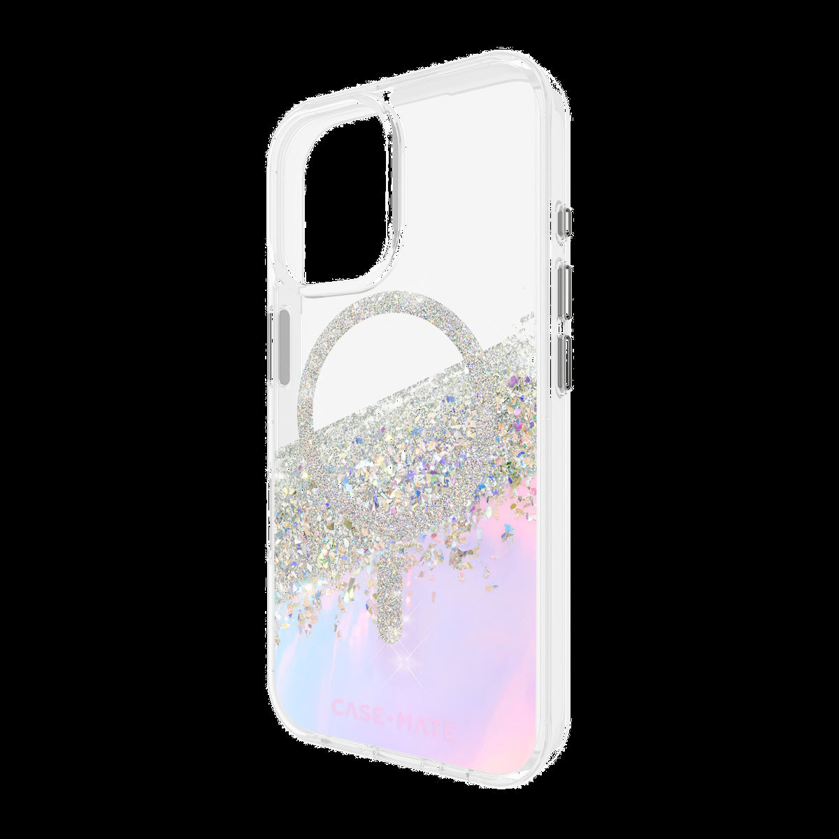 The Case-Mate Karat Holographic MagSafe case features an iridescent design with reflective sparkles, 12 foot drop protection, and MagSafe compatibility.