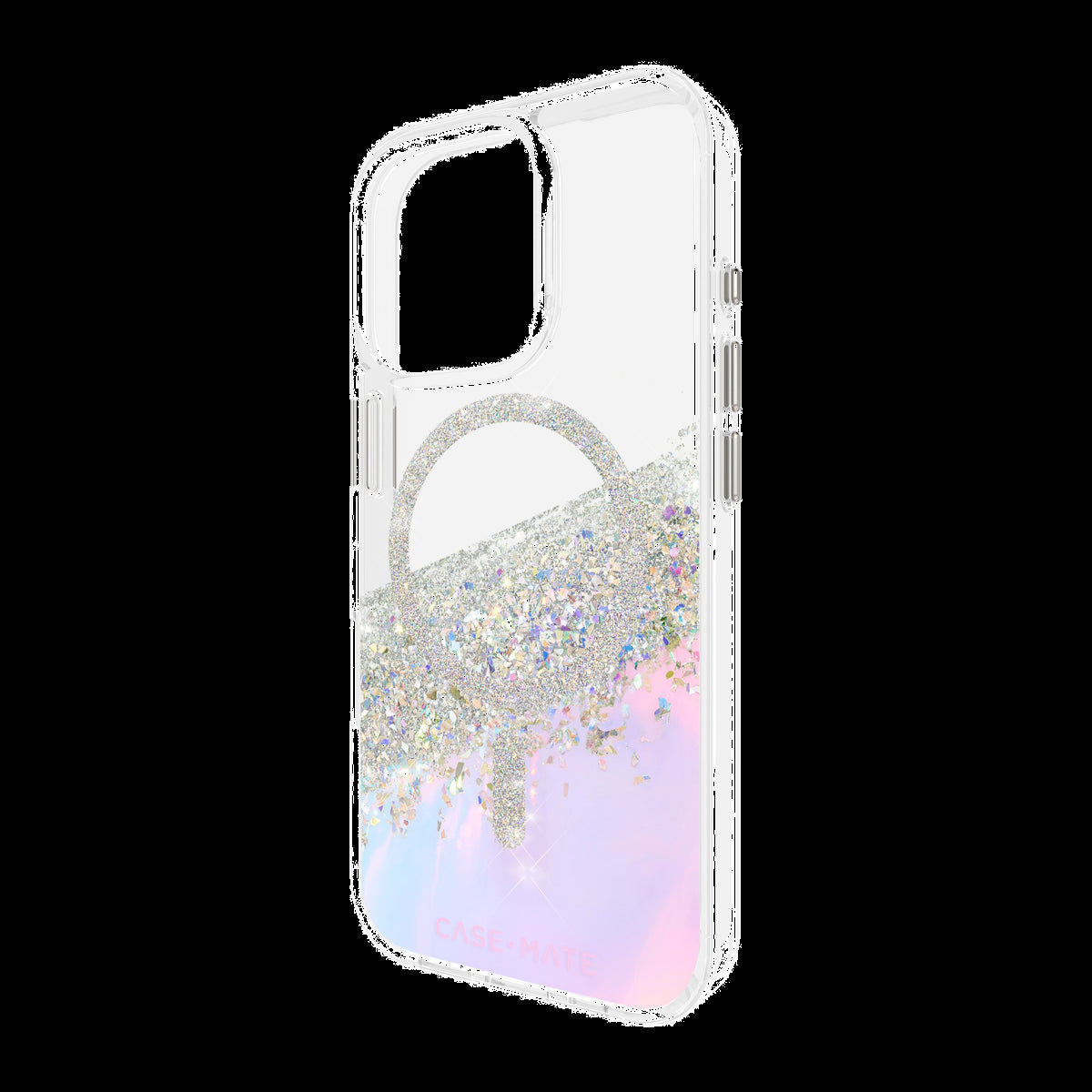 The Case-Mate Karat Holographic MagSafe case features an iridescent design with reflective sparkles, 12 foot drop protection, and MagSafe compatibility.