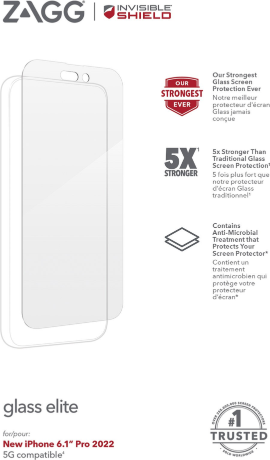 InvisibleShield - iPhone 14 Pro ZAGG InvisibleShield Glass Elite+ Glass Screen Protector - Clear