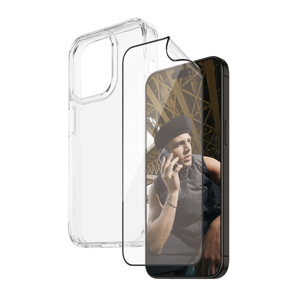 PanzerGlass Bundle avec HardCase et Matrix Glass pour iPhone 15 Pro - Transparent