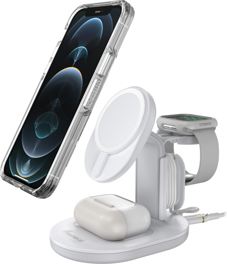 <p>The OtterBox 15W 3-in-1 Wireless MagSafe Charging Station holds and powers iPhone, AirPods and Apple Watch with a raised magnet array for strong alignment and attachment.</p>