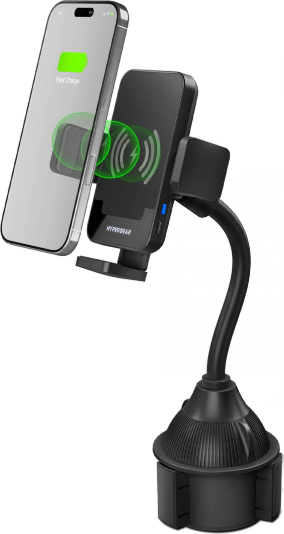 HyperGear EZ Grip 15W Wireless Fast Charging Cup Holder Phone Mount - Black