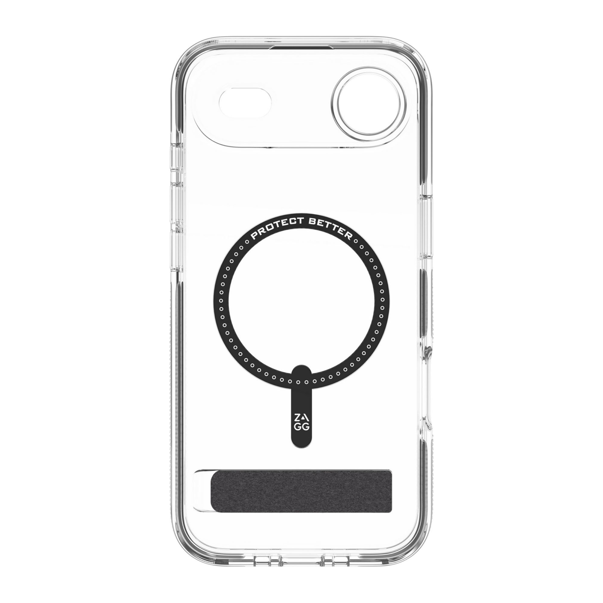 The ZAGG Santa Cruz Snap is a transparent case with pops of color that accent its design. It offers 13-foot drop protection, a sturdy kickstand that folds flush with the case, and is MagSafe compatible.