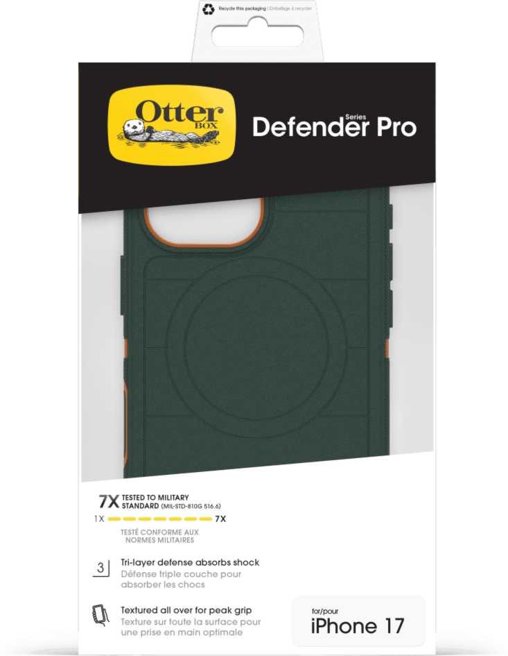 The OtterBox Defender Series Pro with MagSafe is the toughest case providing rugged protection against harsh drops. Equipped with MagSafe magnets and non-slip texturing.