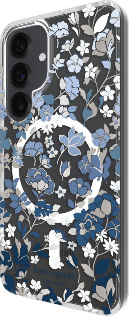 Protective Case Compatible w/MagSafe Flowerbed Blue with Gems for Samsung Galaxy S25