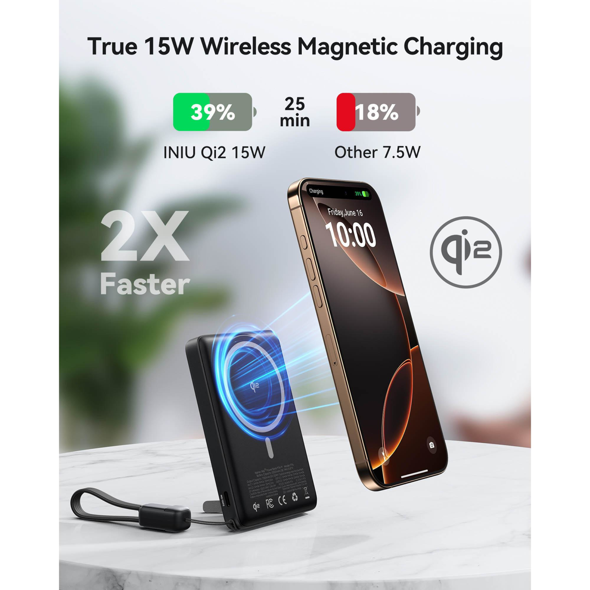 BATTERIE EXTERNE INIU MAGPRO SLIM 10 000 mAh - NOIR