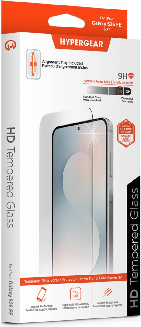 Samsung Galaxy S26 FE HyperGear Tempered Glass Screen Protector w/Dust-Free Install Tray clear