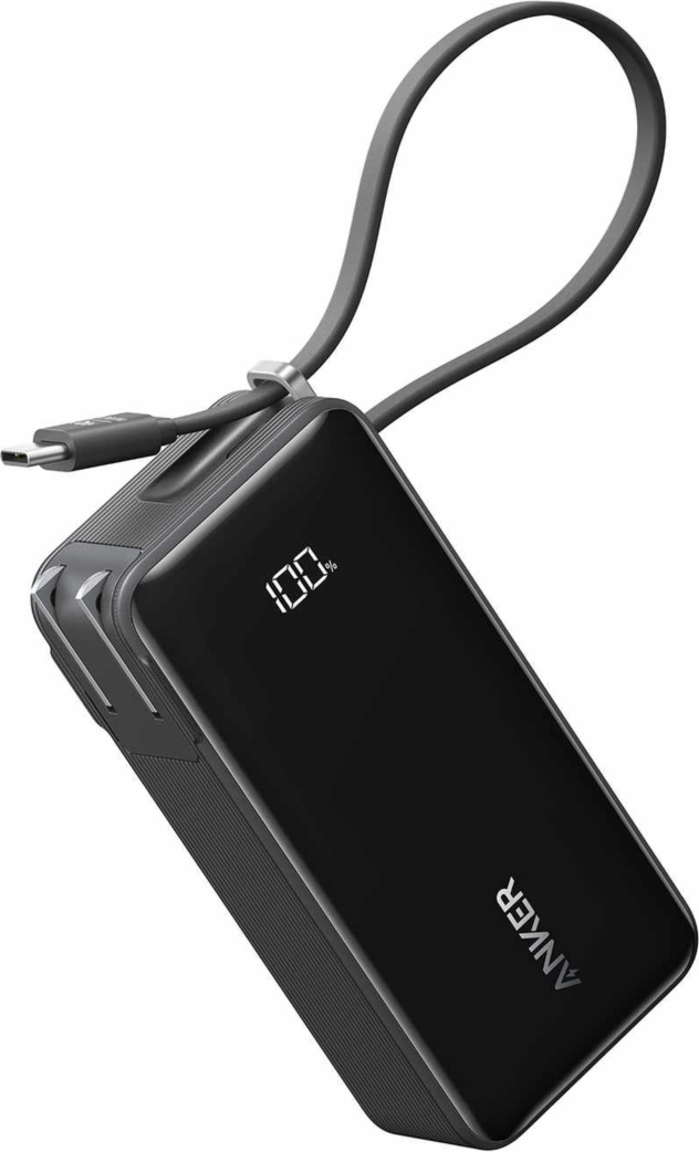 Anker - Fusion 10000 mAh Power Battery Black with Built-in Lightning Cable