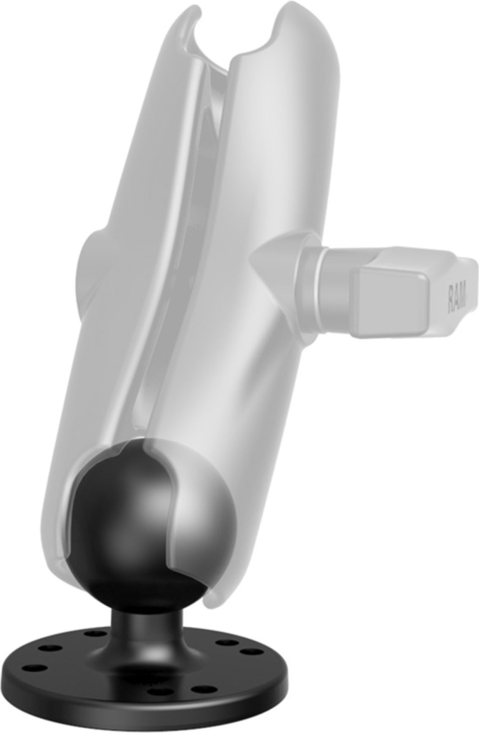 Ram Round Late with Ball is a C size ball mount with pre-drilled universal AMPS hole pattern.