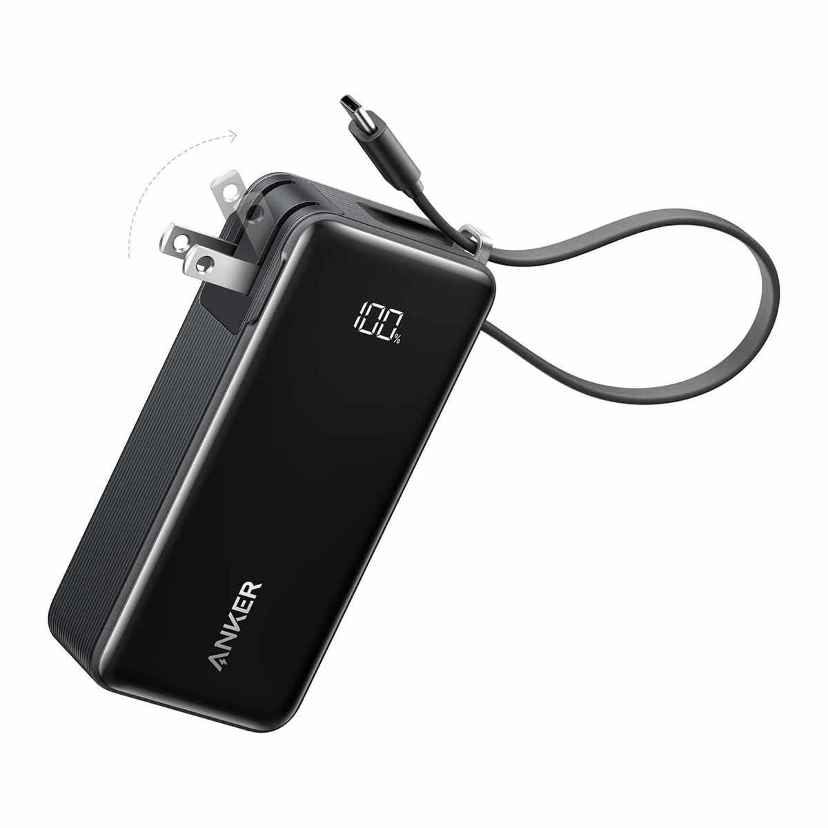 Anker - Fusion 10000 mAh Power Battery Black with Built-in Lightning Cable