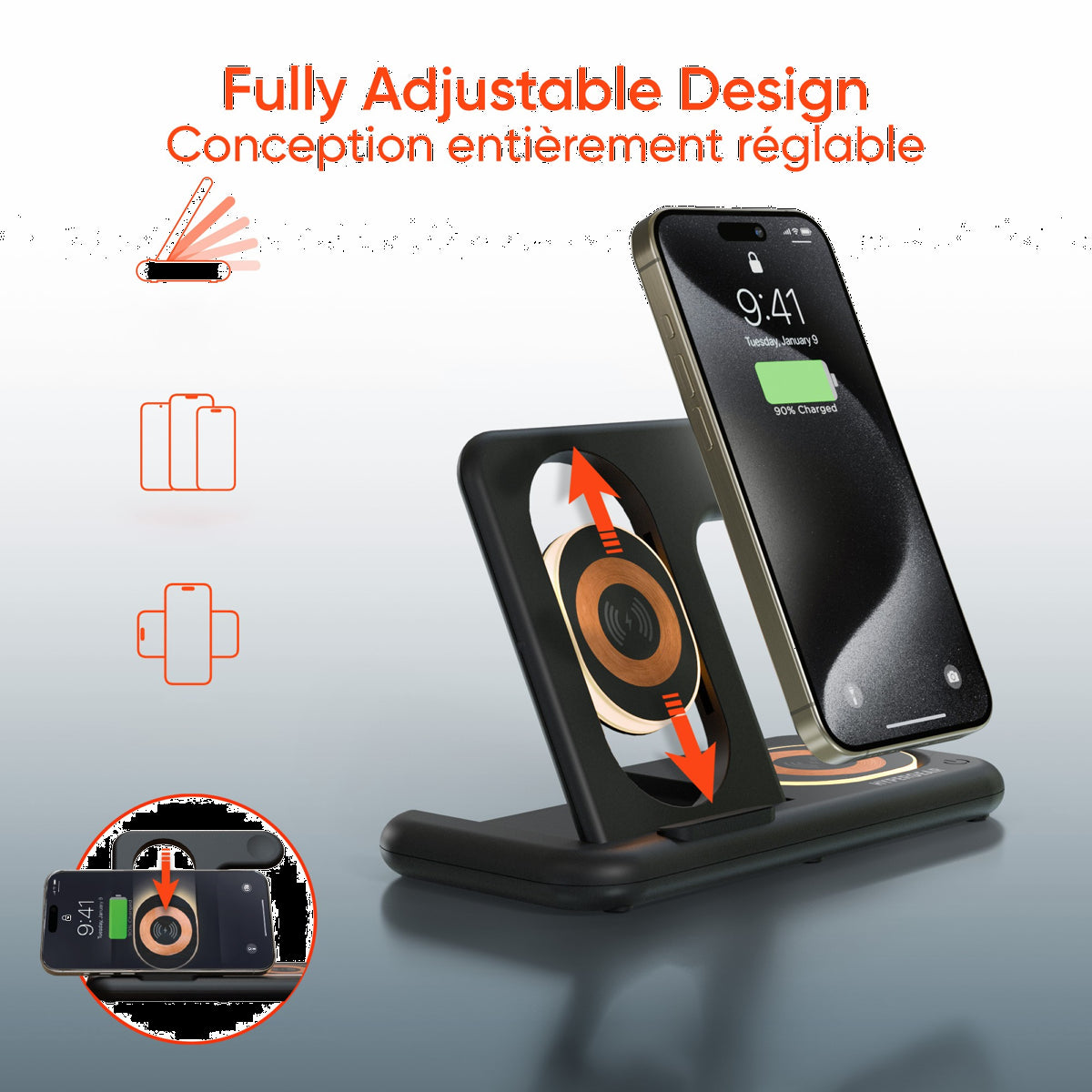 <p>The HyperGear PowerFold X-Ray 4-in-1 Foldable Wireless Charging Stand is a stylish and versatile solution, with its sleek design and multiple charging options for Apple devices.</p>