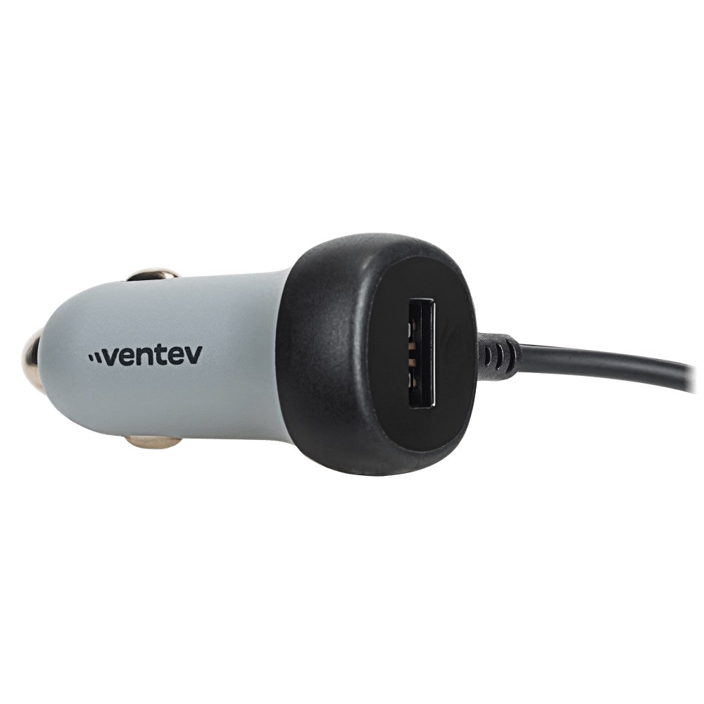 Ventev - 12W USB-A Car Charger with attached 15W USB-C Cord - Dark Gray