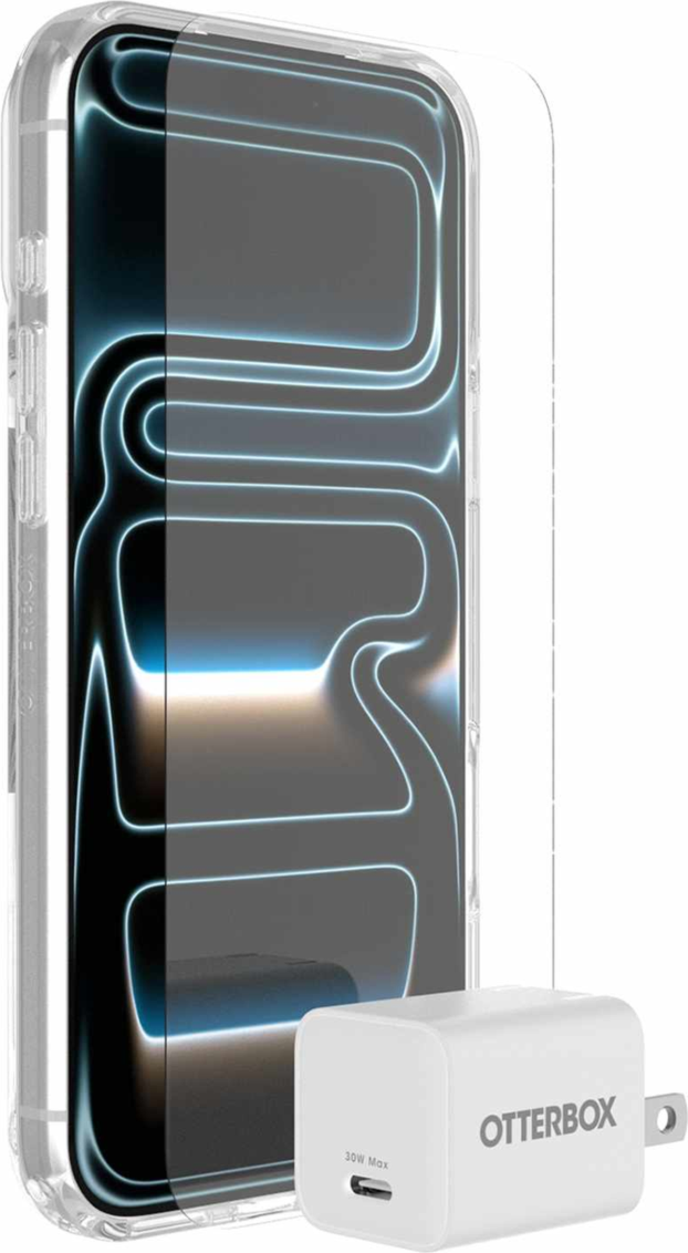 OtterBox - Ensemble Protection+Power (étui clair Lumen avec verre + chargeur mural 30 W) pour iPhone 18 Pro Max/17 Pro Max