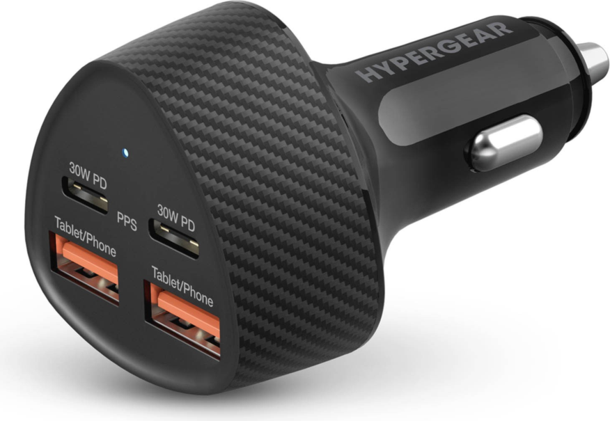 HyperGear SpeedBoost 77W Dual USB-C + Dual USB-A CLA Fast Charge Car Charger - Black