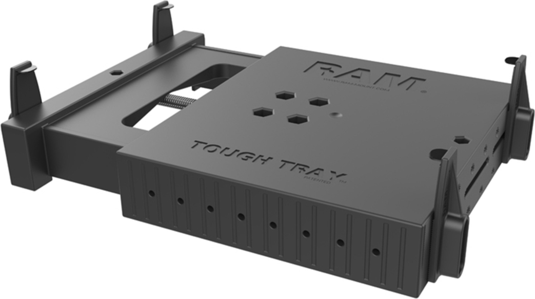 The RAM® Tough-Tray™ spring loaded laptop holder comes with flat retaining arms to keep that expensive laptop secure and at arm’s reach attached to a RAM Mount.