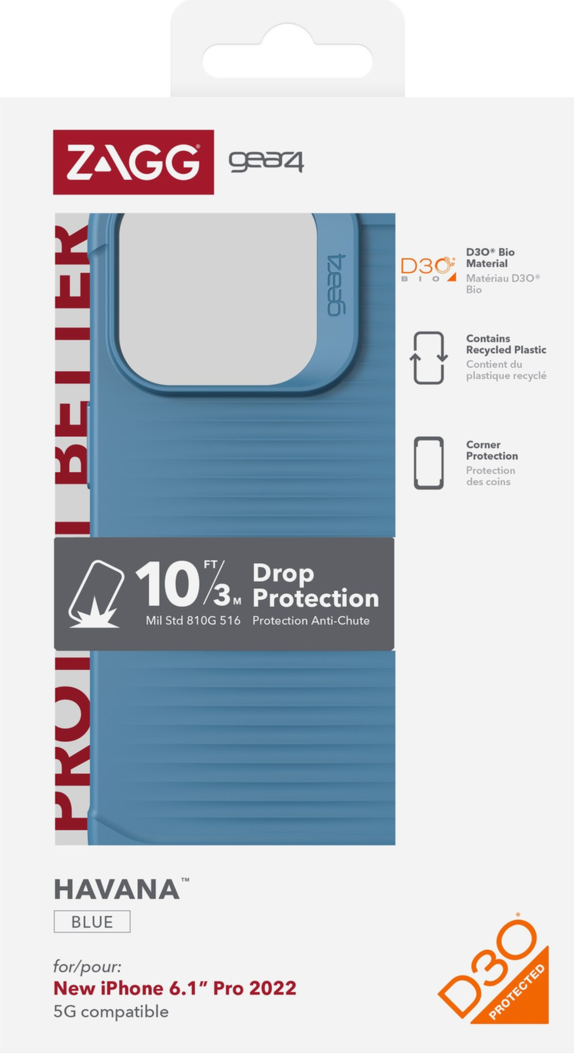 Coque Gear4 D3O Havana pour iPhone 14 Pro - Bleu
