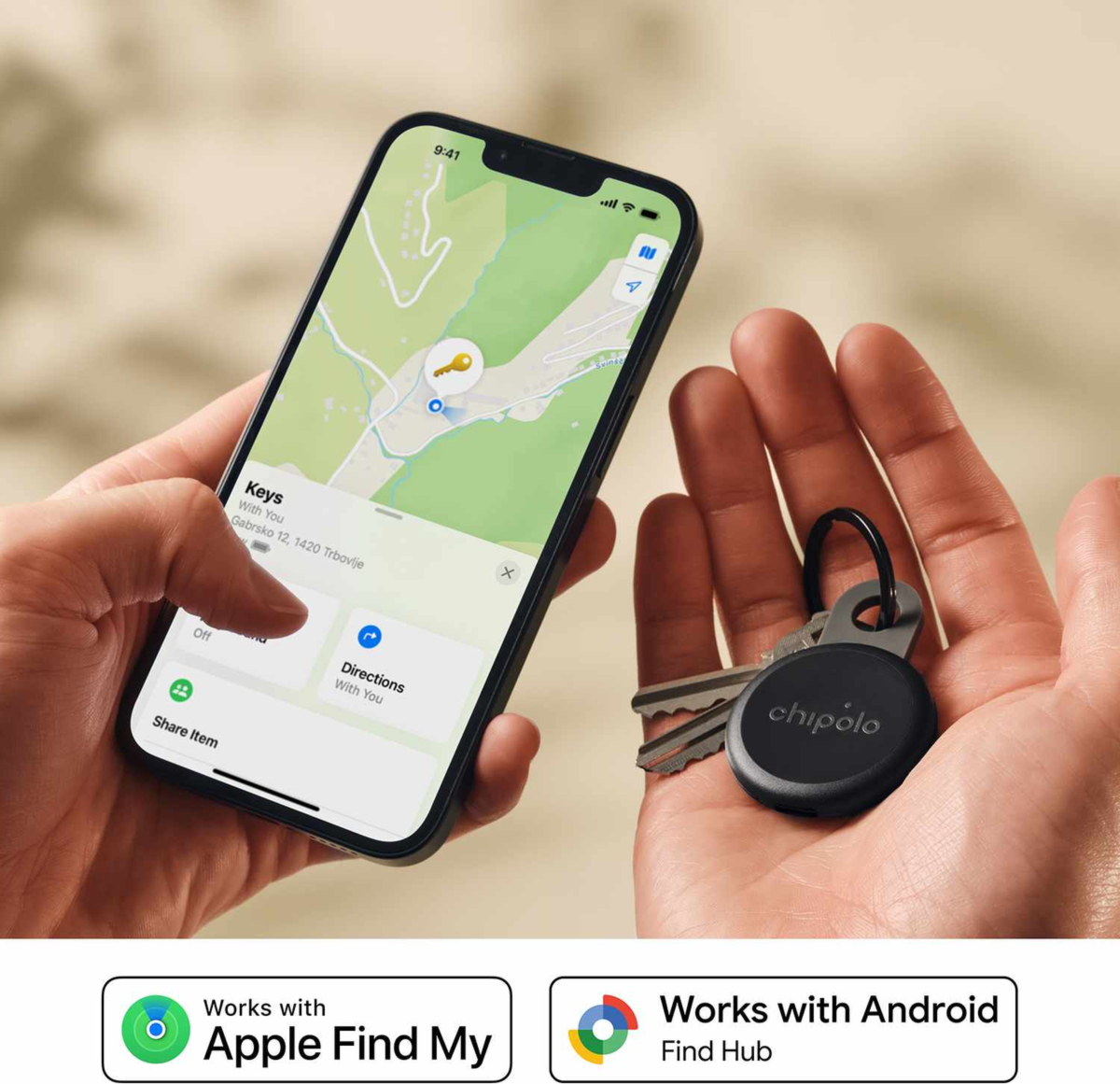 Chipolo RSO0000006001 LOOP Balise de Suivi (Compatible avec Find Hub d’Android ou Apple Find My) Charbon