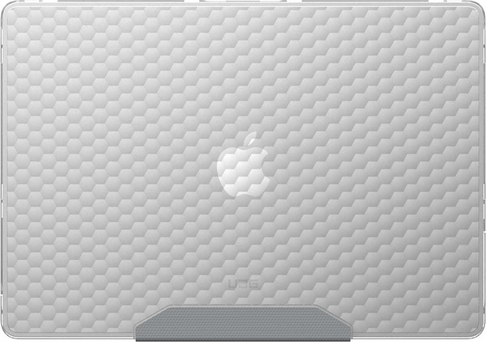 The UAG Essential Armor for Apple MacBooks is a one-piece, featherlight case featuring a translucent design, tactile grip, MIL-STD drop protection, and cooling vents for optimized performance.