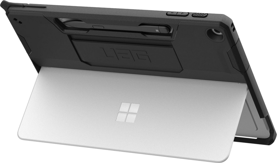 The UAG Scout Series provides rugged protection with an armor shell and integrated hand strap, while maintaining kickstand and keyboard compatibility.