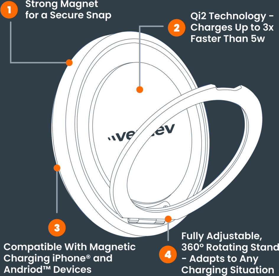 Ventev - Qi2 15W Wireless Magnetic Charger with Stand - Silver