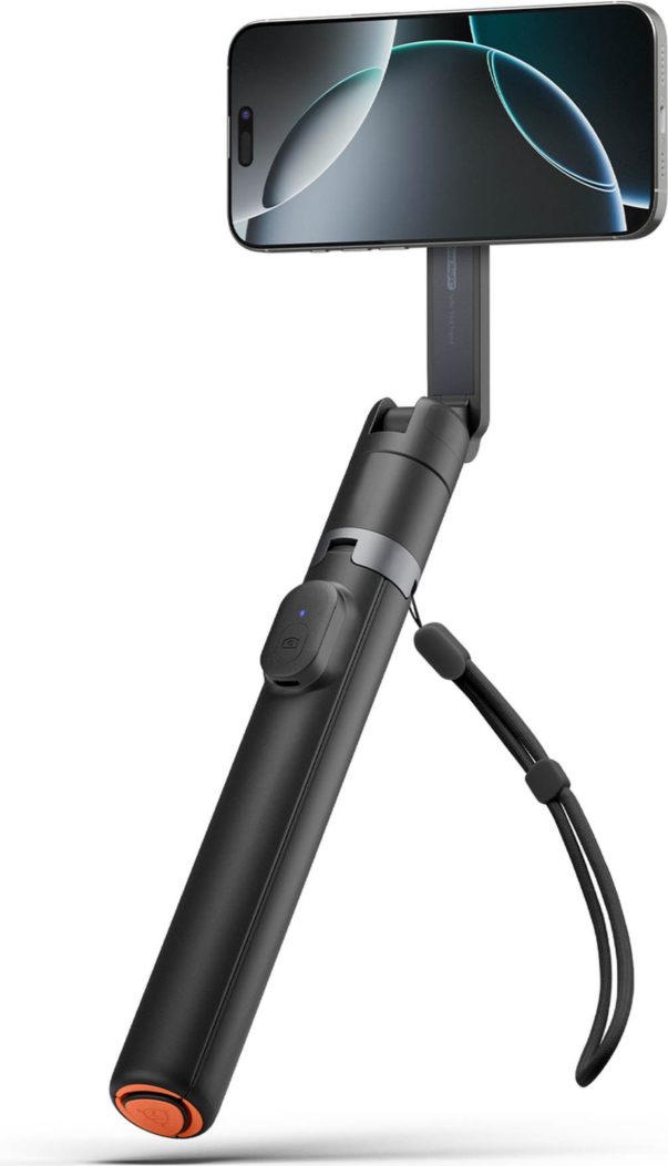 The Spigen Tripod MagFit Selfie Stick combines magnetic mounting, auto-opening tripod, and Bluetooth control for stable, extended, hands-free shooting.